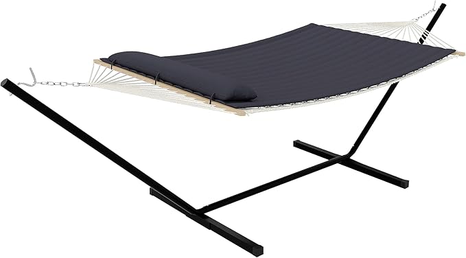 Double Hammock with Stand and Carrying Case, Outdoor Hammocks 450lbs Capacity, for Garden Camping, Heavy Duty Garden Yard, Gray