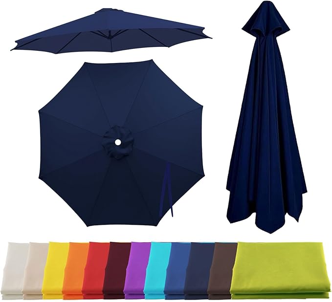Patio Umbrella Replacement Canopy for 6/8 Ribs, Outdoor Table Market Yard Umbrella Replacement Top Cover, Waterproof Umbrella Canopy Fabric Replacement Canvas(Navy Blue,8.8FT 8-Ribs)