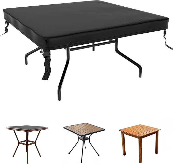 M METERXITY Square Patio Table Cover, 48"L x 48"W x 4"H Rectangular Table Cover for Outdoor Furniture, All-Weather/Waterproof/UV-Resistant, Patio Furniture Protector [Black]