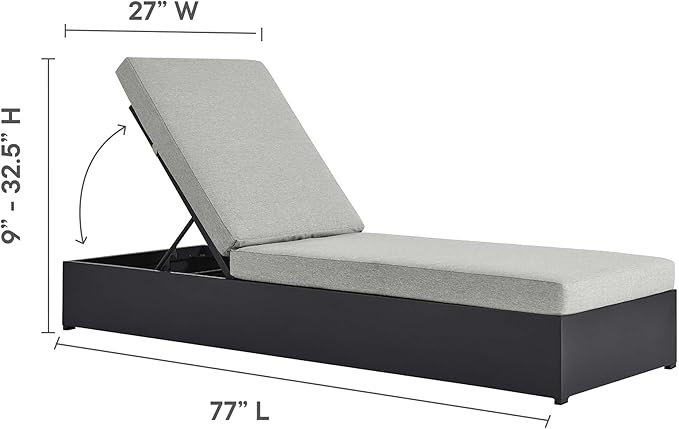 Modway Tahoe Aluminum Outdoor Patio Set of 2 Chaise Side Gray, 3-Piece Set of Pool Lounge Chairs and Accent Table for Backyard Furniture