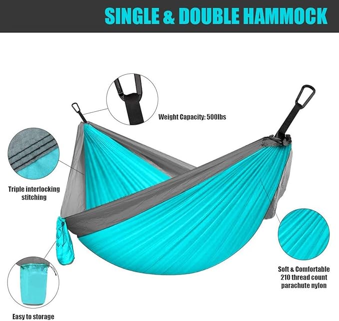 Outdoor Cotton Hammock, Camping Portable Hammock with Tree Straps, Lightweight Nylon Hammock with Carabiners, for Beach Travel Garden (Color : Blue, Size : 300x200cm)