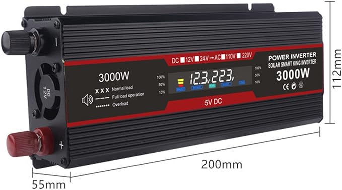 3000W 4000W 6000W Car Inverter DC 12V 24V to AC 110V 220V Modified Sine Wave Power Voltage Converter with Smart Digital Display Screen,3000W-24V