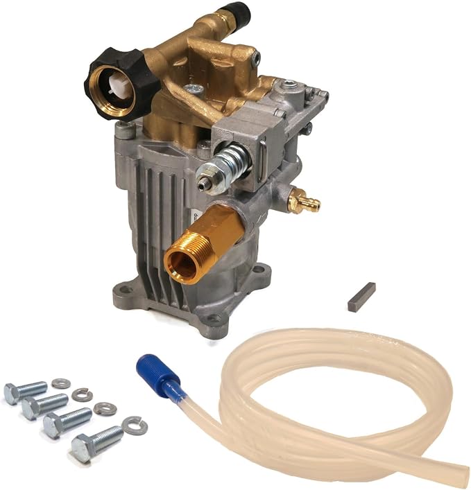 The ROP Shop 3000 PSI Horizontal Brass Head Power Pressure Washer Water Pump, 2.5 GPM, 3/4" Shaft with Keyway, Chemical Hose & Bolts