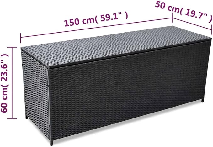 Gardening Supplies Patio decor Deck box Outdoor storage Box Patio Storage Box Black 59"x19.7"x23.6" Poly Rattan