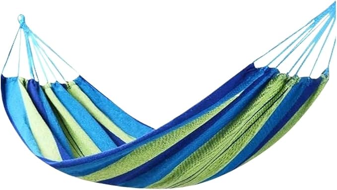 Canvas Single Hammock Outdoor Courtyard Sleeping Camping Indoor Thick Striped(Blue Single)