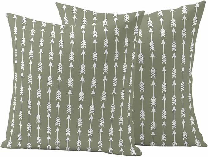 Arrow Outdoor Pillow Covers 24"x24" Set of 2, Abstract Rustic Western Tribal Geometric Arrow Sage Green Waterproof Throw Pillow Covers for Patio Furniture, Decorative Cushion Covers for Porch