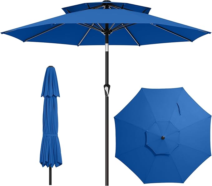 AreShark 10ft 2 Tiers Patio Umbrella - Outdoor Umbrella Waterproof UV Protection, Market Table Umbrella w/Push Button Tilt&Crank for Pool, Porch, Garden(Royal Blue)
