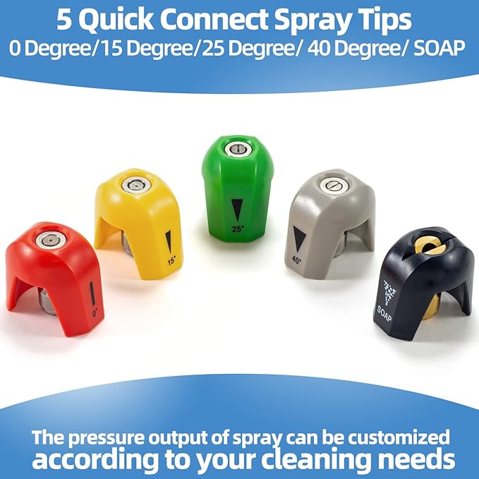 SPX3000-TPS Quick-Connect Spray Tips for Sun Joe SPX 3000 Series Pressure Washer Nozzle Set (0 Degree, 15 Degree, 25 Degree, 40 Degree, Soap) - 5Pcs