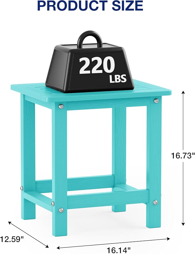 YEFU Outdoor Side Table for Patio: 16" HIPS Weather - Resistant Adirondack Tables Set of 2 - Small Square End Table for Backyard Living Room Bedroom - Indoor Outdoor Durable Table Aruba