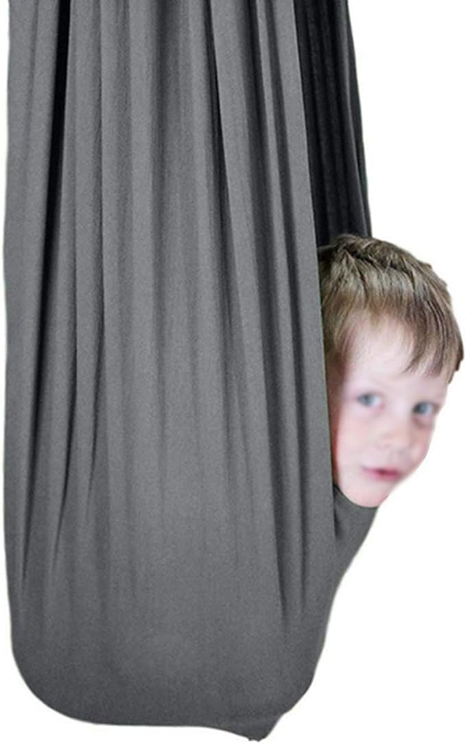 Kids Outdoor Indoor Sensory Swing Therapy Cuddle Hammock for Autism ADHD ADD Up to 440lbs Child Elastic Parcel Steady Seat Swing (Color : Gray, Size : 100 x 280 cm)