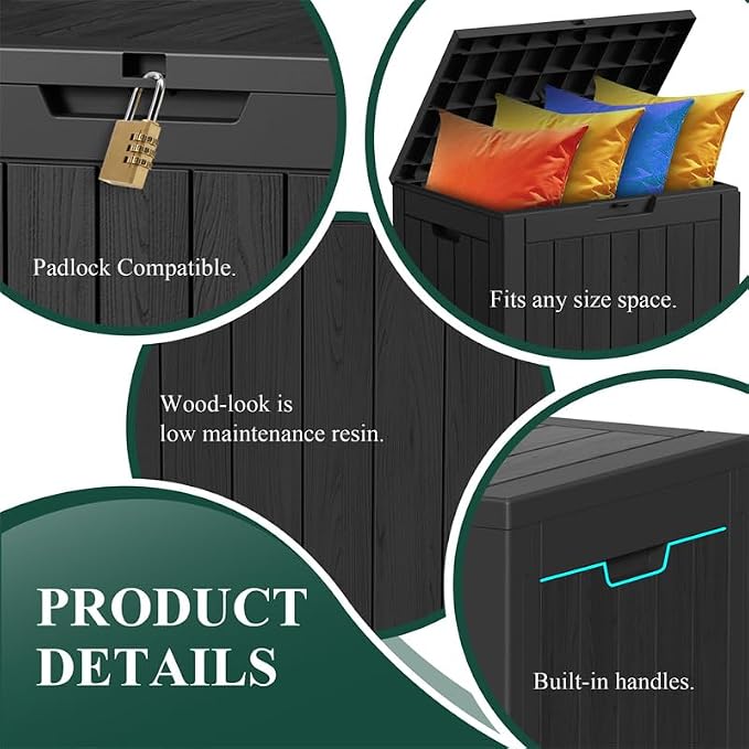 PatioZen 30 Gallon Resin Deck Box Outdoor Storage Box with Lockable Lid, Waterproof for Patio Cushions, Gardening Tools & Exercise Equipment