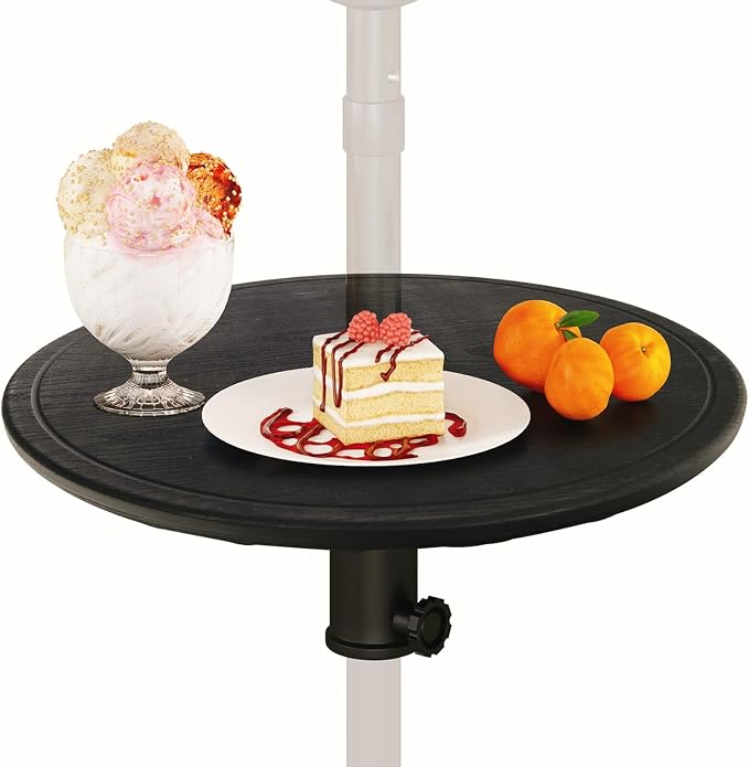Giantex Umbrella Pole Table Tray - 20" Outdoor Side Table with 1.5" Umbrella Hole, Height Adjustable Knob, All-Weather PE Matrial, for Patio, Backyard, Deck, Garden, Poolside, Black
