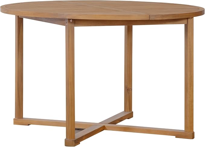 5-Piece Outdoor Dining Set with 4 Acacia Wood Chairs,47.2" Round Dining Table with Umbrella Hole, Ideal for Patios, Gardens, Poolsides, and Lawn Areas & Indoor, Natural