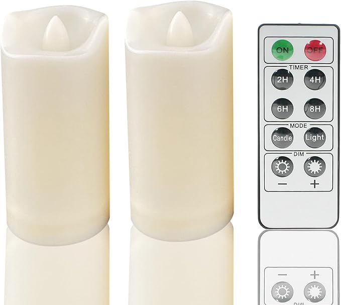 QIDEA 2”X4” Outdoor Flameless LED Candles with Remote Timer, Battery Operated Flickering Waterproof Pillar Candle Lights for Halloween Christmas Garden Wedding Decorations 2 Pack