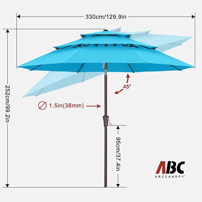 ABCCANOPY 11Ft 3 Tiers Market Umbrella, Outdoor Table Umbrella for for Patio, Deck, Backyard (Turquoise)