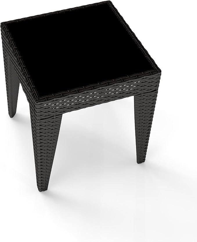Kinfant Rattan Patio Side Table - Set of 2 Modern Wicker End Table, PE Coffee Table with Glass Top, Weather-Resistant Patio Furniture for Patio, Balcony, Garden, and Poolside (2, Rattan Black)