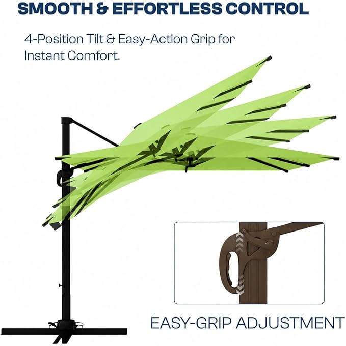 9x9 FT Square Cantilever Umbrella,Easy Tilt, Fade Resistant & 360° Rotation, Offset for Pool Deck Backyard Patioapple green (Base not Included)