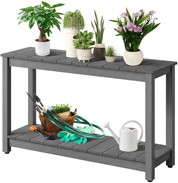 Outdoor Console Table for Patio - 48 Inch 2-Shelf Wood Patio Table with Weatherproof Finish, All-Weather Buffet & Storage Table for Porch, Entryway, Garden