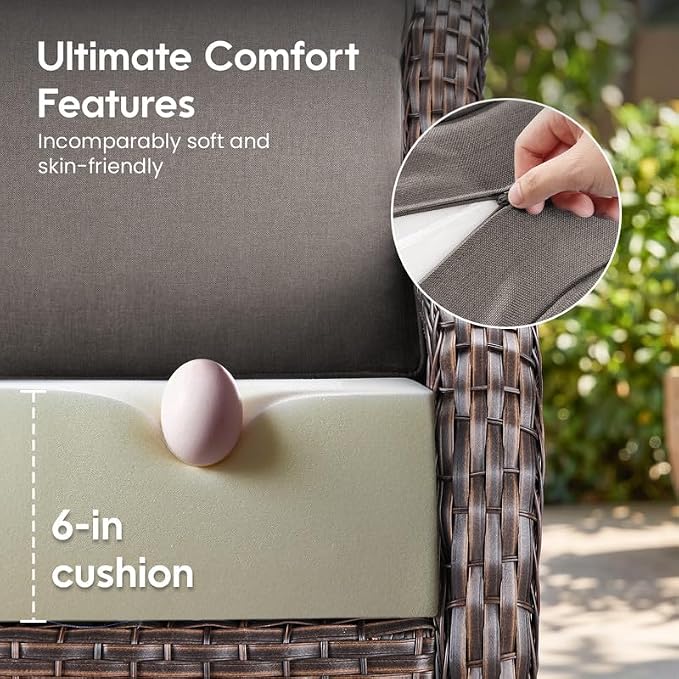 Luxury 22*24*6in Outdoor Patio Cushions, 5 Pieces Grey Outdoor Cushion | 6'' Thick Outdoor Cushions, Water-Resistant, Reversible, Removable Cover, for Patio Chairs Sofa Couch Loveseat