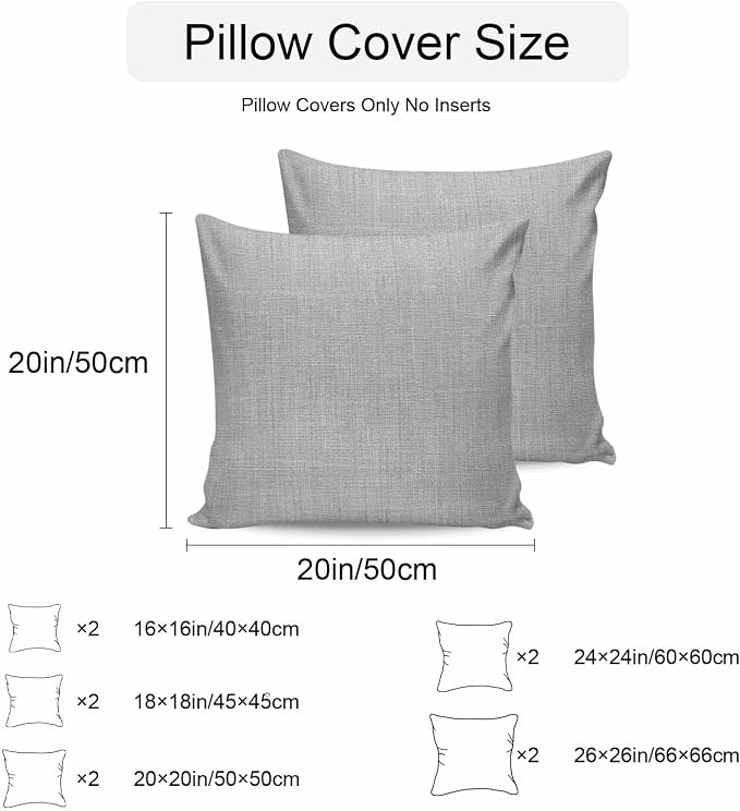 Pack of 2 Waterproof Outdoor Pillow Covers 24x24 Inch Decorative Pillow Covers Grey Burlap Texture Throw Pillowcases Farmhouse Vintage Gray Outdoor Cushion Cover for Couch, Patio, Tent