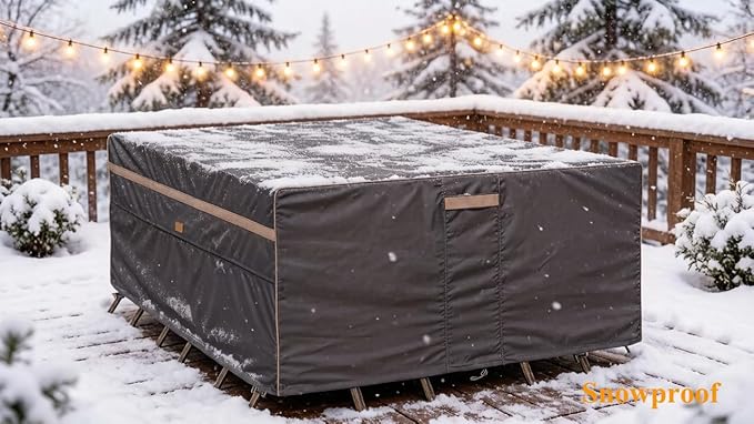 Heavy Duty Waterproof Patio Furniture Covers UV Resistant Rectangular Outdoor Table and Chair Covers 128" Wx 82" D x 28" H Dark Grey