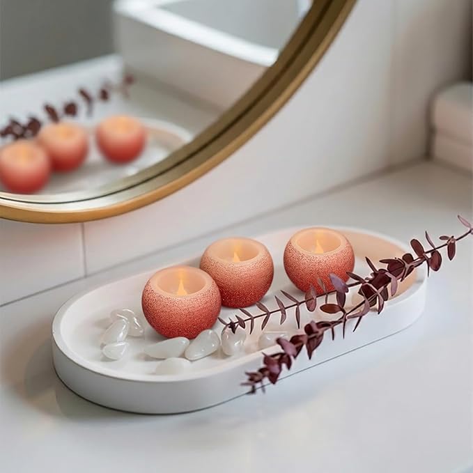 FURORA LIGHTING Small Red Glittery Real Wax Flameless Candles, Pack of 3 – LED Flickering Small Round Candles, 2.4” x 1.6”, Battery Included, Ideal for Home Decor
