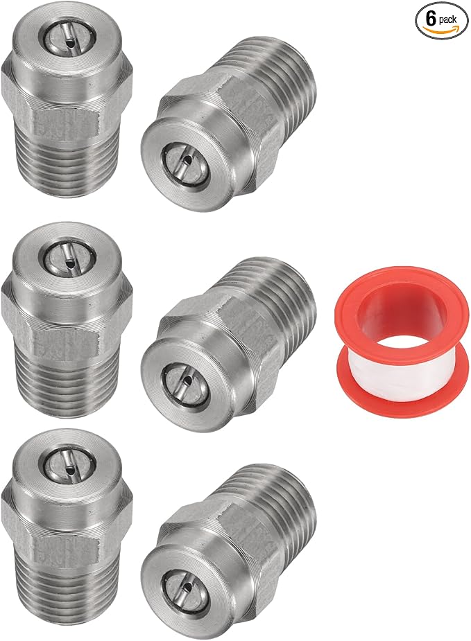uxcell 6 Pcs Pressure Washer Tip 1/4" Male NPT Threaded Spray Nozzles Stainless Steel for Water Gun Water Broom and Undercarriage Cleaner (15 Degree, 1.236mm Orifice)