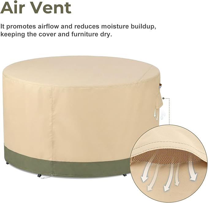 BPS Waterproof Patio Table and Chairs Cover, 600D Anti-UV Outdoor Dining Furniture Set Cover with Air Vent and Storage for Patio Round Sectional Set, 96''Dia x 32''H