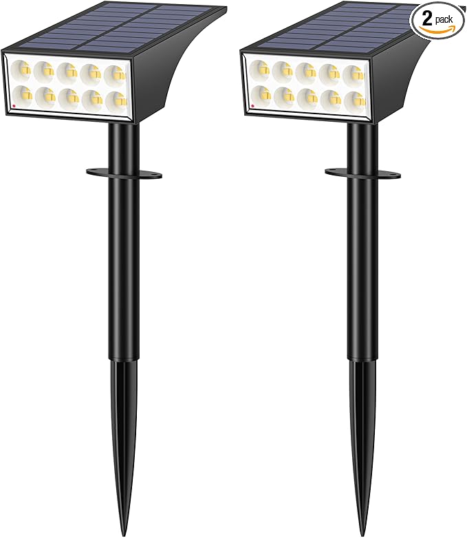 WENATY Solar Spot Lights Outdoor Waterproof IP65, Bright LEDs Solar Landscape Lighting for Outside Garden Yard, Solar Powered Spotlights for Accent Uplighting Backyard Statue Palm Tree, 2 Pack/Warm