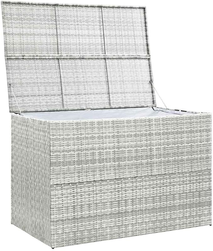 Large Outdoor Storage Box for Cushions with Zipper Closure in Light Grey for Garden and Patio Organization