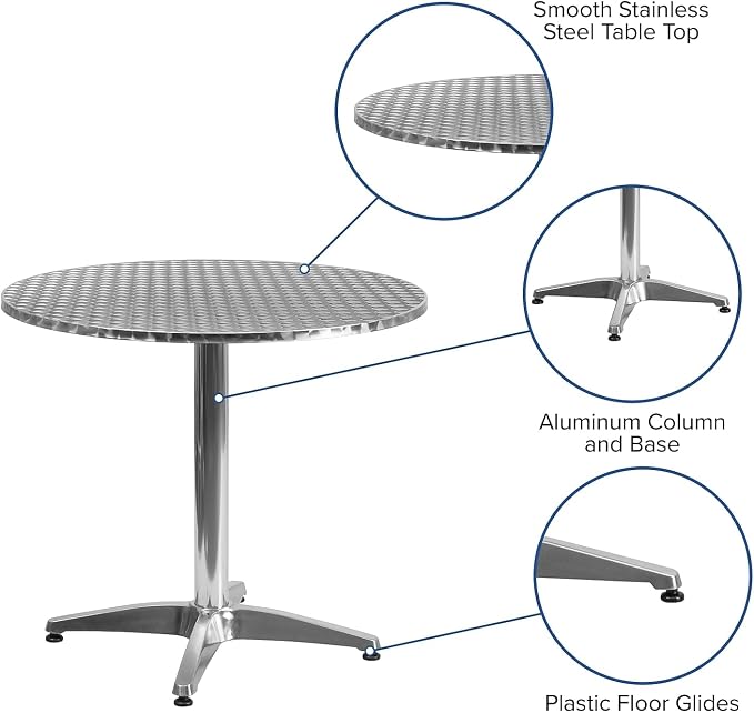 Flash Furniture Mellie Commercial Grade 31.5" Round Aluminum Indoor-Outdoor Table with Base