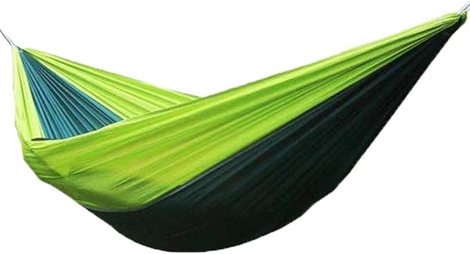 BNEI Outdoor Hammock, Double Hammock, Rope and Storage Bag Included, Suitable for Patio, Park, Outdoor Camping (Dark Green with Fruit Green)