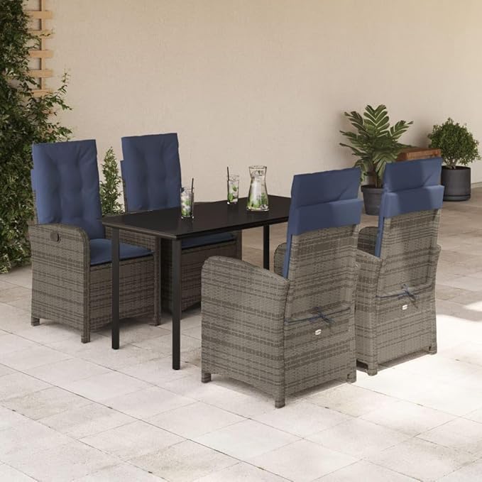 Backyard Furniture Patio Conversation Sets Outdoor Seating 5 Piece Patio Dining Set with Cushions Gray Poly Rattan Suitable for Gardens, Balconies, Decks