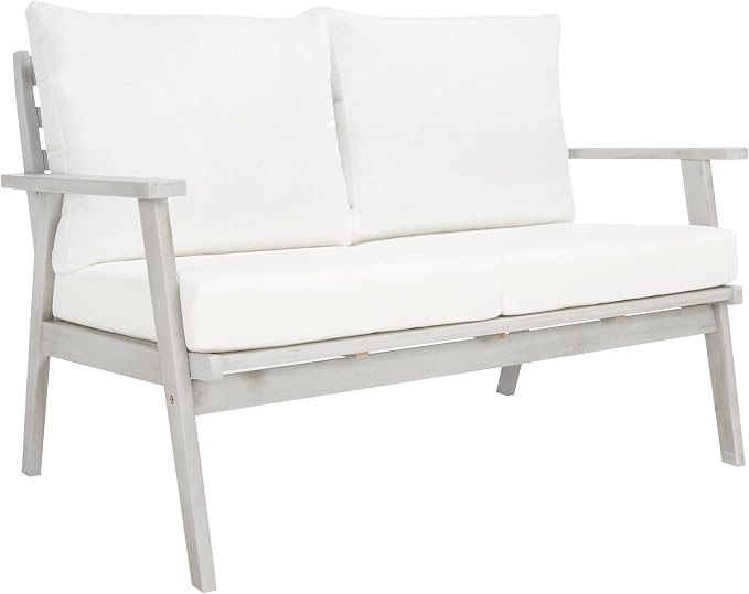 SAFAVIEH Outdoor Collection Castalia Grey Acacia Wood/Beige Cushion 4-Piece Conversation Patio Set