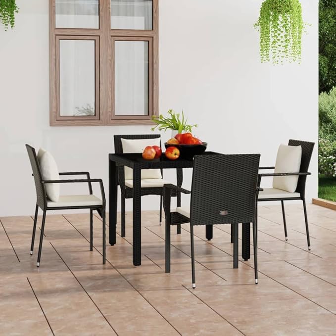 Patio Chairs with Cushions 4 pcs Poly Rattan Black, Outdoor Patio Sectional, Outdoor Sofa Set, Furniture Conversation Sets, Outdoor Porch Furniture for Balcony, Yard