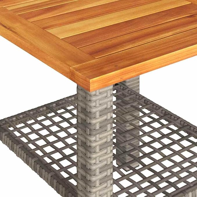Patio Table & Outdoor Table Gray PE Rattan Poolside Table Picnic Table for Backyard Patio Garden 15.7 x 15.7 x 16.5 in