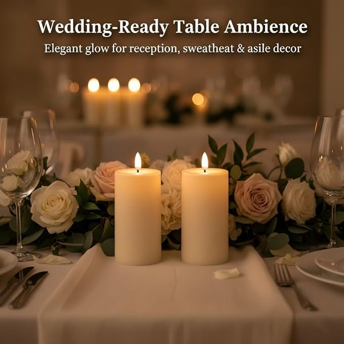 Waterproof Flameless Pillar Candles with Timer, 2 PACK 3"x6" Flickering LED Candles, Battery Operated Electric Candles Candles for Table Decor, Wedding Candles for Reception Centerpieces Decoration