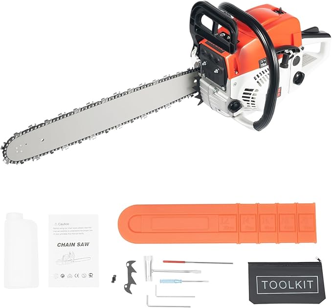 Gas Chainsaw 20 Inch, Gas Powered Chainsaw with 52cc 2-Cycle Single Cylinder Engine, Petrol Handheld Cordless Chain Saw with Air-cooled Syestem for Tree Cutting Wood Branch