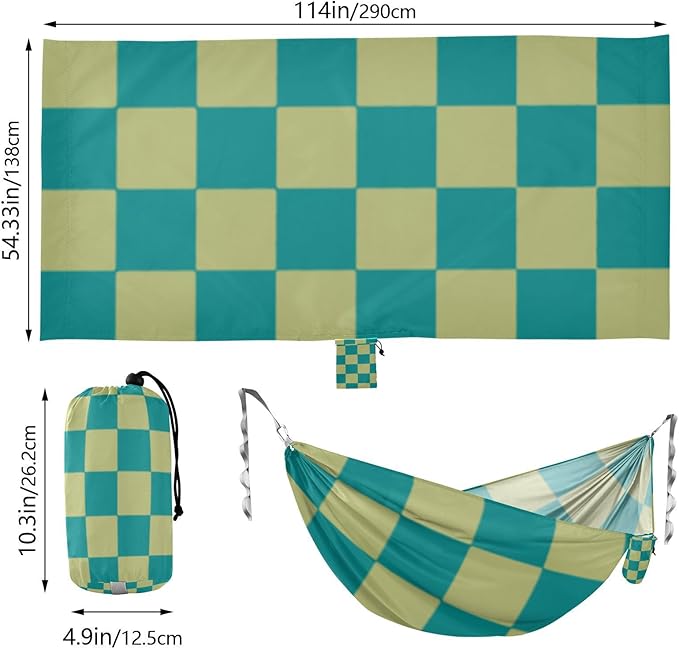 Teal Khaki Checker Plaid 330lb Capacity Hammocks with Portabl Carry Bag Portable Hammock for Outside Beach Patio Garden accesorios para campamento