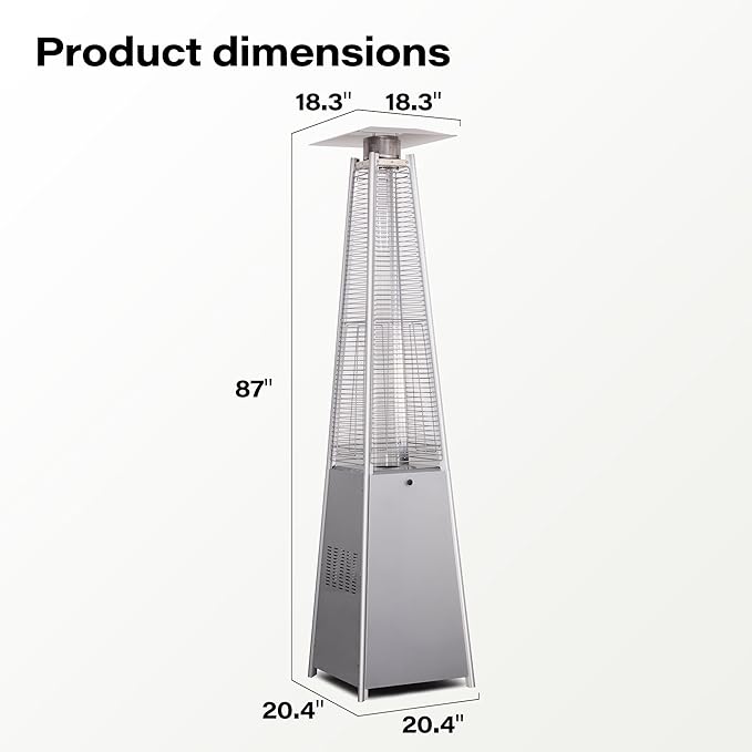 LAUSAINT HOME 48,000 BTU Pyramid Propane Heater – Outdoor Heater for Patio with Waterproof Cover & Wheels, 87" Tall Quartz Glass Tube Flame Heater for Deck, Garden, Party, Commercial, Restaurant