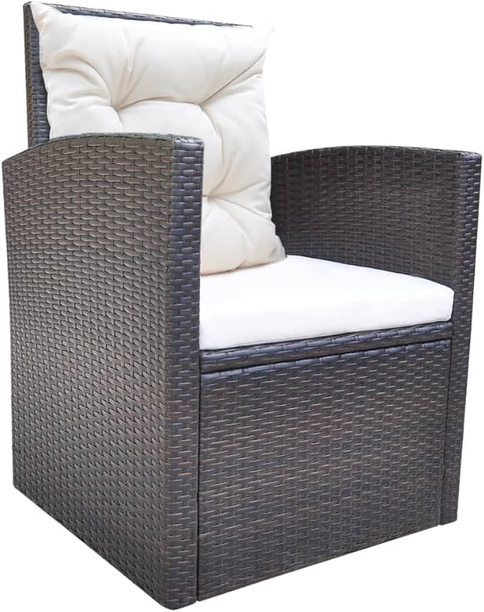 6-Piece Outdoor Dining Set, 7-Person PE Rattan Patio Furniture Set with Rectangular Frosted Glass Table and Cushions, Brown Wicker Sectional for Garden and Terrace