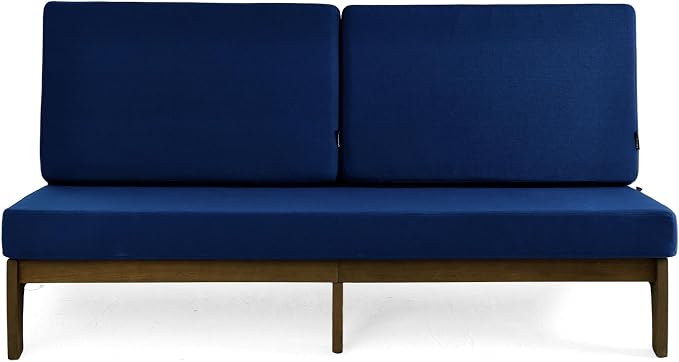 Outdoor Furniture Patio Couch, Weather Resistant 3-Seater Patio Sofa with Removable Cushion, Teak Wood Frame for Porch & Backyard Seating - Navy