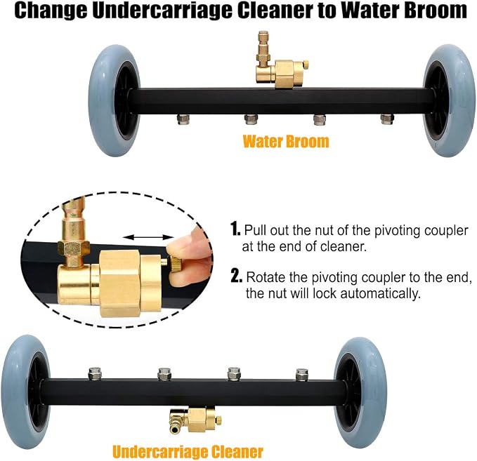 ZALALOVA Pressure Washer Undercarriage Cleaner, 16 Inch Power Washer Surface Cleaner Attachments, Under Car Wash Water Broom w/ 2 Pcs Extension Wand 1 Pc 60¡ã Angled Wand, 4000 PSI