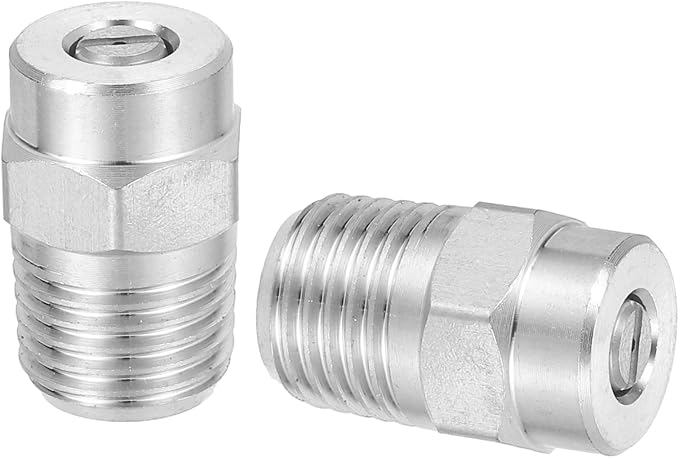 uxcell 2Pcs Pressure Washer Nozzle, Stainless Steel Thread Nozzles Tips, Universal Replacement for Undercarriage Cleaner Water Broom, 1/4 Inch NPT Male, 25 Degree 035 Orifice