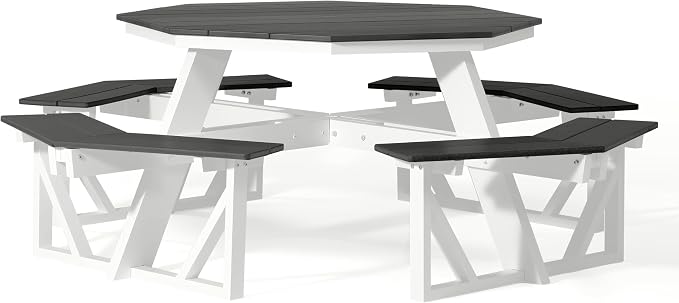 WestinTrends Outdoor 48" HDPE 8-Person Patio Octagon Picnic Table, Gray