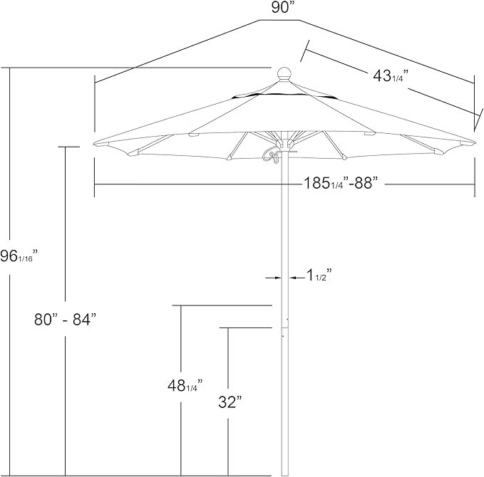 California Umbrella 7.5' Round Aluminum/Fiberglass Umbrella, Push Open, Bronze Pole, Olefin Royal Blue