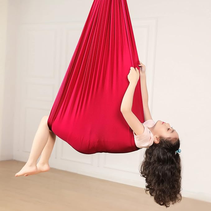 Kids Sensory Therapy Swing Hammock Children's Swing Hammock Indoor Elastic Cuddle Pod Swing for Autism Boys Girls with ADHD SPD Asperger's Sensory Integration Special Needs (Red)