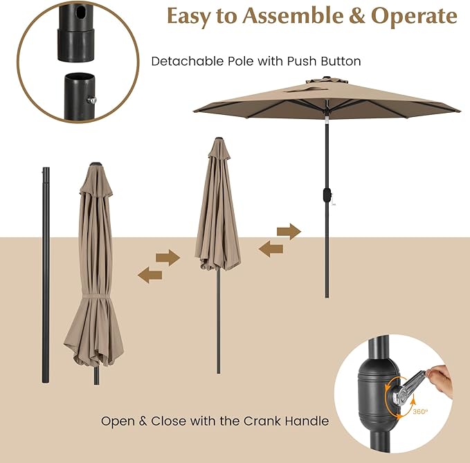 Giantex 9ft Patio Umbrella Outdoor, Market Table Umbrella w/Push Button Tilt and Crank, 180G Polyester Fabric and Sturdy Ribs, Sun Canopy Umbrellas for Patio Garden Beach Deck Pool