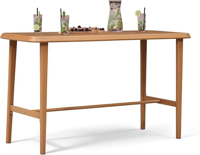 PURPLE LEAF Counter Height Table Patio Retangluar Table Dining Coffee Kitchen Breakfast Bistro Outdoor Pub Bar Table for Garden Balcony, Teak
