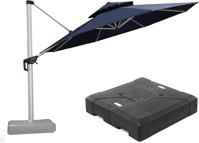 PURPLE LEAF 13 FT Cantilever Patio Umbrellas with Base Included, Large Round Offset Umbrella with 360° Rotation, Outdoor Aluminum Pool Umbrella for Pool Lawn Garden, Navy Blue